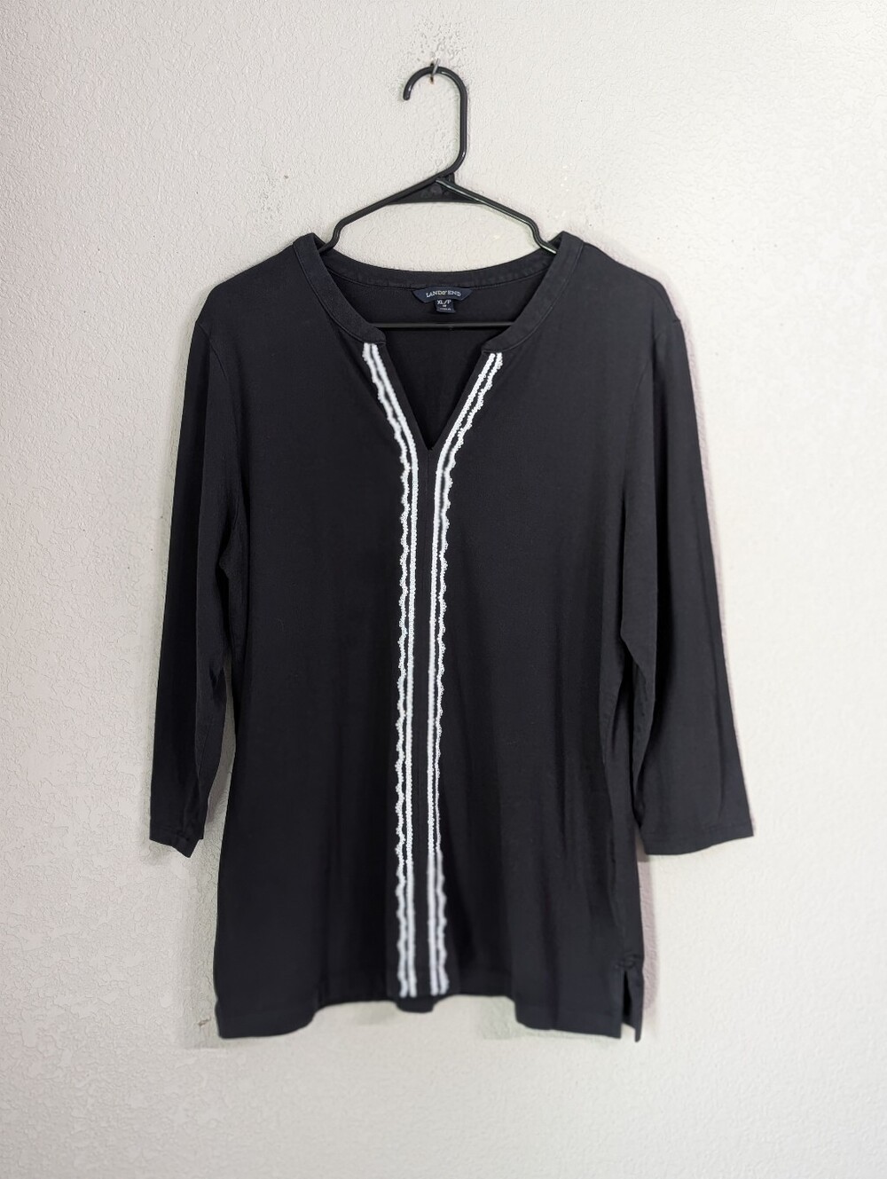 Land's End Black Tunic Top Size XL Petite 3/4 Sleeve Casual Comfy Modest Neutral